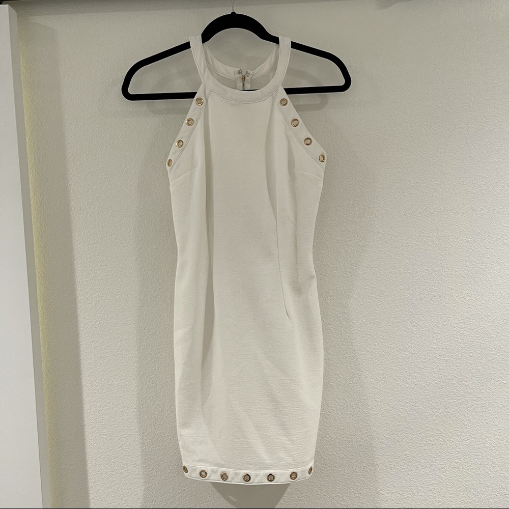 White and gold mini bodycon dress